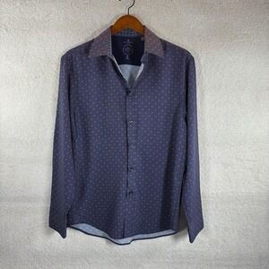 CON.STRUCT Men's Medium Button Up Shirt Slim Fit 4-Way Stretch Geometric Blue